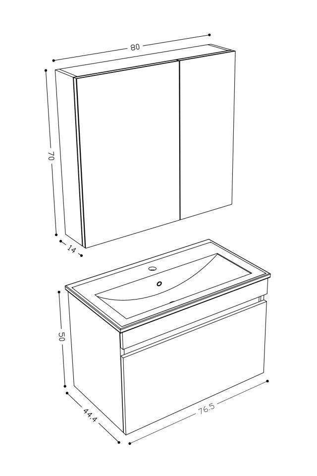 Teta Home Mersin 80 cm MDF Banyo Dolabı Seti Atlantik Çam-Beyaz