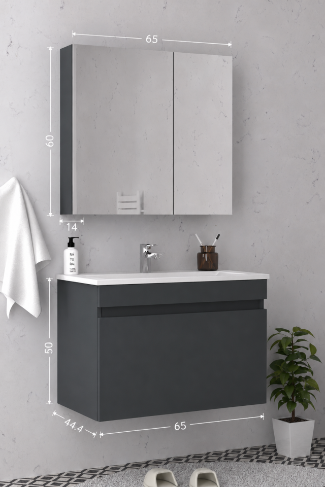 Teta Home Mersin 65 cm MDF Banyo Dolabı Seti Antrasit
