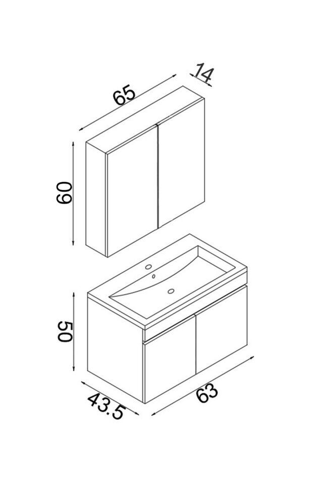 Teta Home Tokyo 65 cm MDF Banyo Dolabı Seti Atlantik Çam-Beyaz