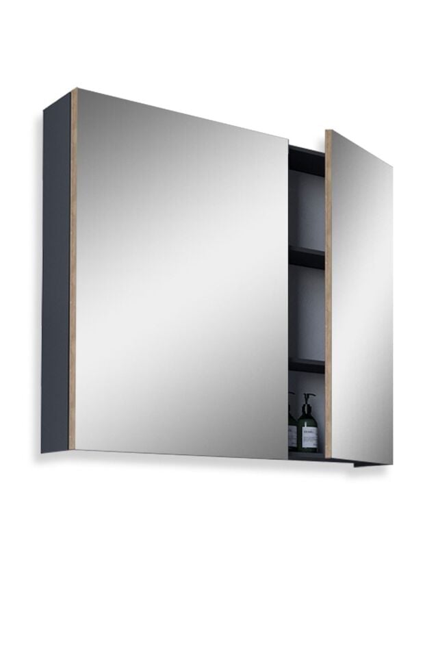 Teta Home Yalova 65 cm Mdf Banyo Aynalı Üst Dolap Antrasit-Kafkas Meşe