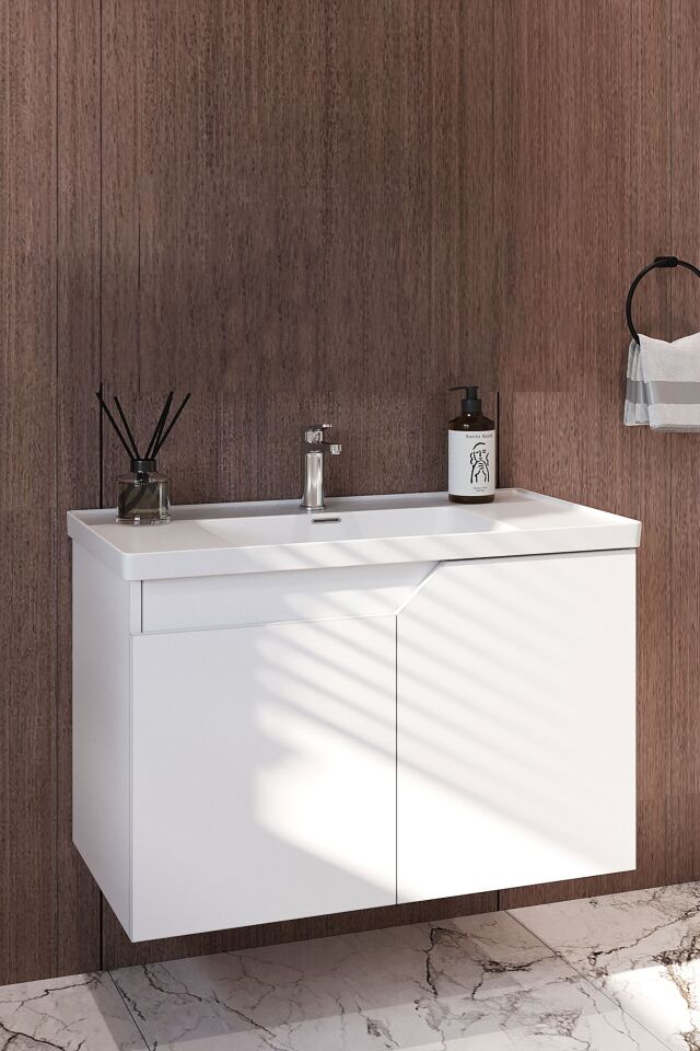 Teta Home Napoli 65 cm MDF Banyo Lavabolu Alt Dolap Beyaz