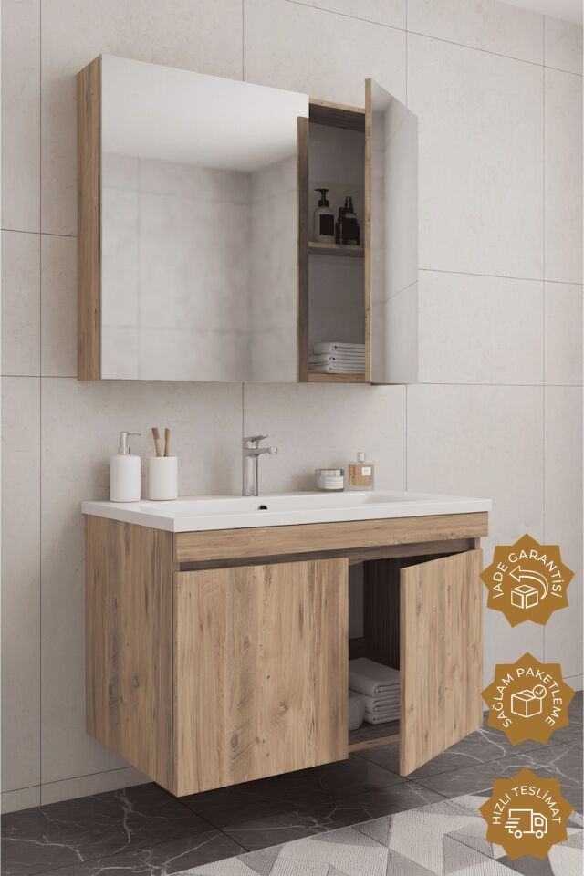 Teta Home Tokyo 65 cm MDF Banyo Dolabı Seti Atlantik Çam