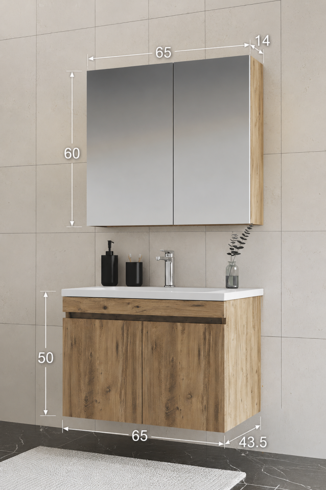 Teta Home Tokyo 65 cm MDF Banyo Dolabı Seti Atlantik Çam