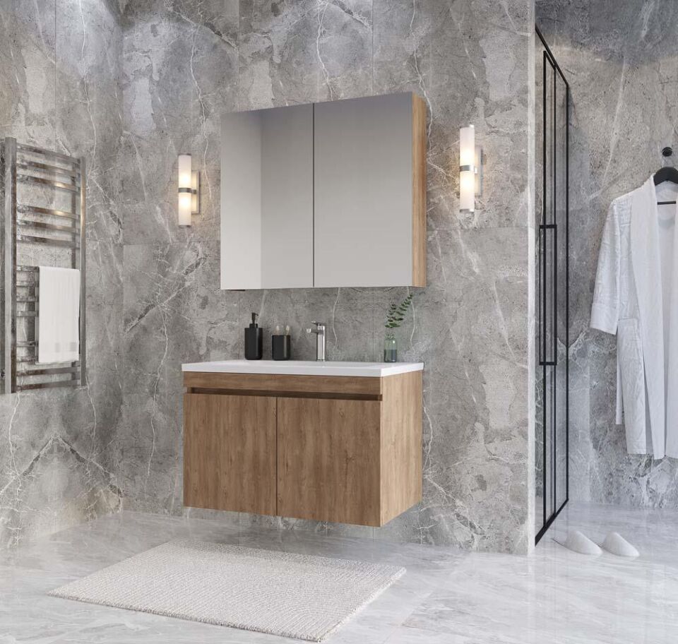 Teta Home Tokyo 65 cm MDF Banyo Dolabı Seti Kafkas Meşe