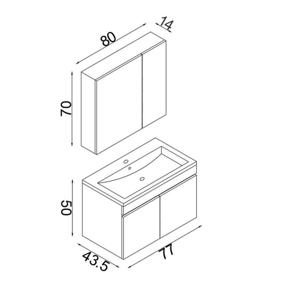 Teta Home Tokyo 80 cm MDF Banyo Dolabı Seti