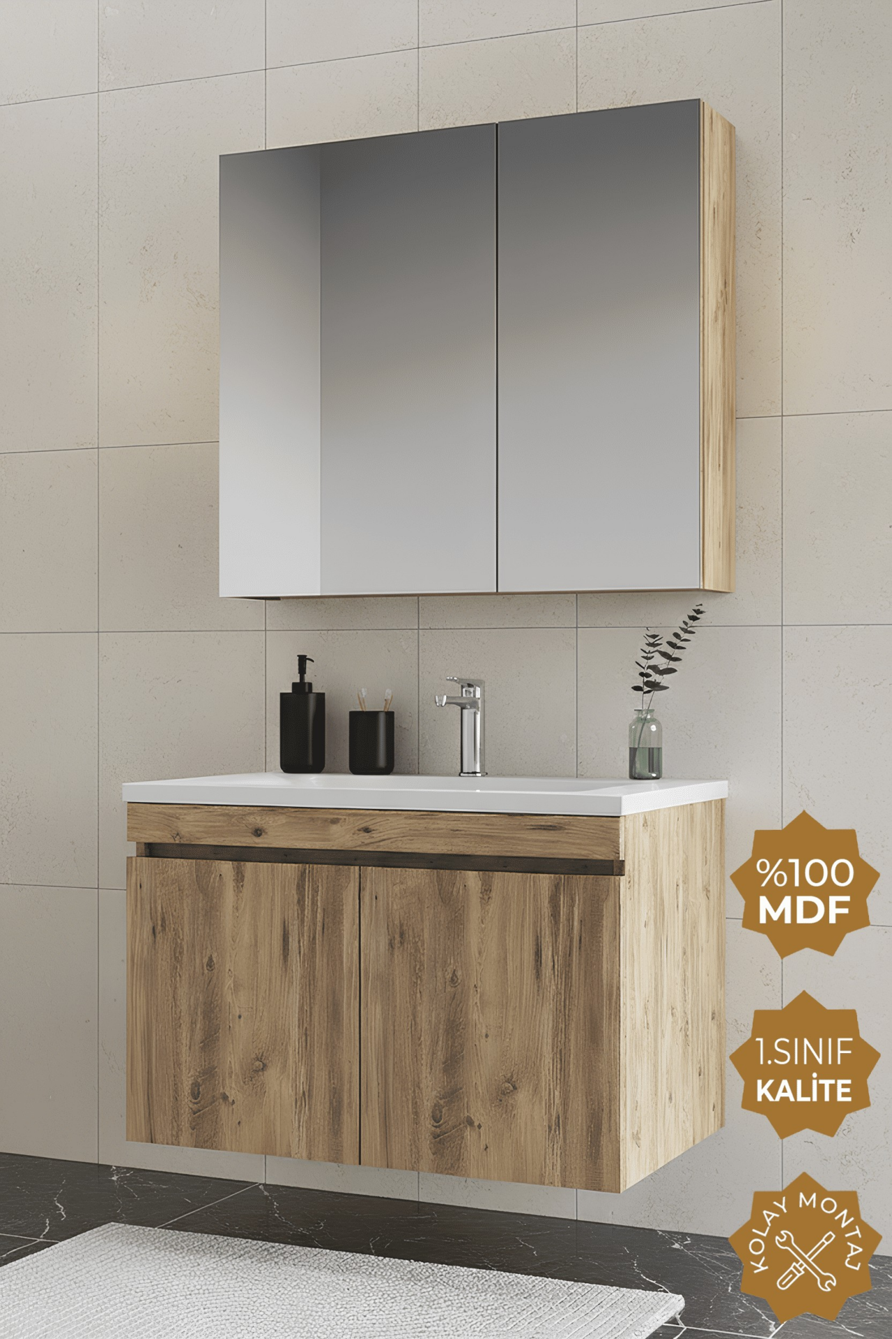 Teta Home Tokyo 80 cm MDF Banyo Dolabı Seti Atlantik Çam