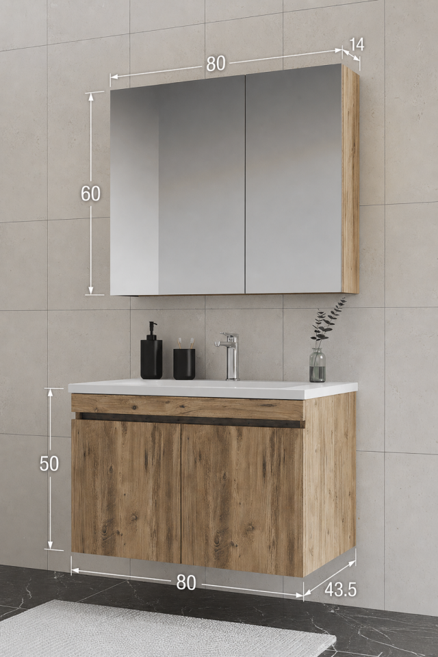 Teta Home Tokyo 80 cm MDF Banyo Dolabı Seti Atlantik Çam