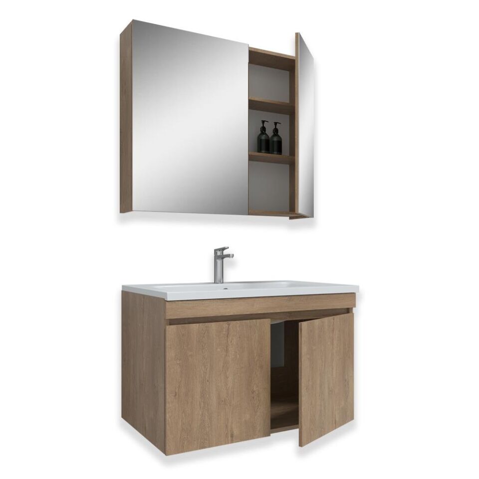 Teta Home Tokyo 80 cm MDF Banyo Dolabı Seti Kafkas Meşe