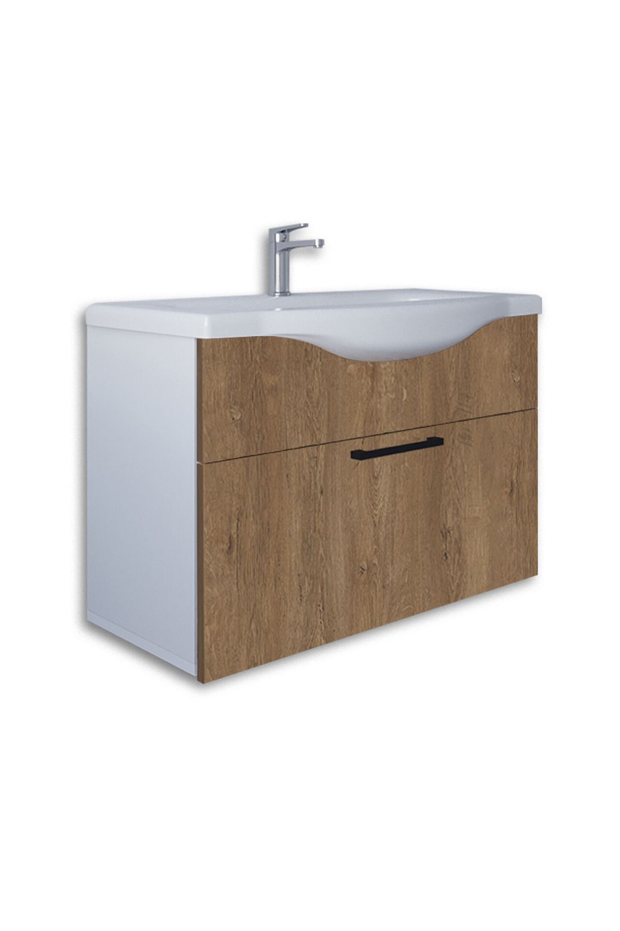 Teta Home Eko 80 cm MDF Banyo Lavabolu Alt Dolap Beyaz-Kafkas Meşe