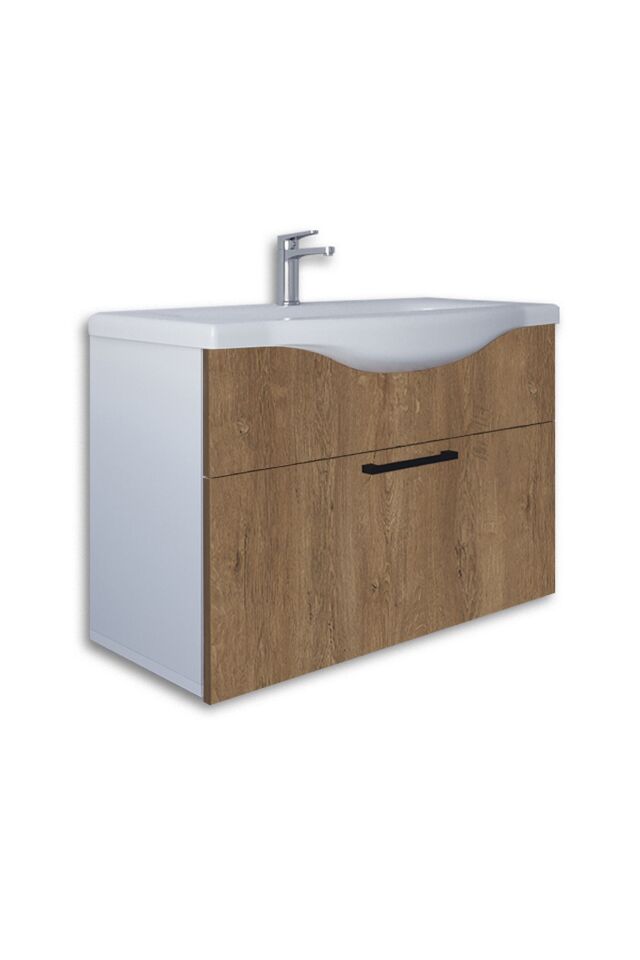 Teta Home Eko 80 cm MDF Banyo Lavabolu Alt Dolap Beyaz-Kafkas Meşe