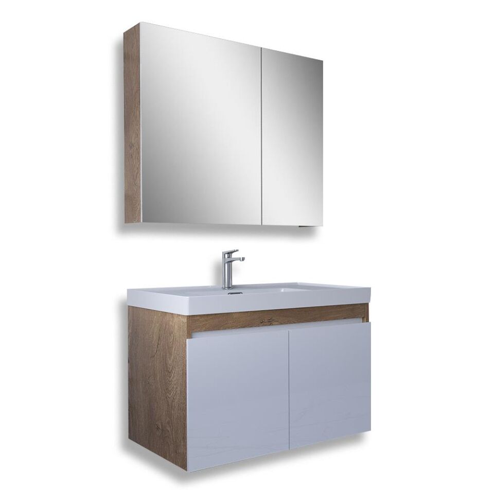 Teta Home Tokyo 80 cm MDF Banyo Dolabı Seti Kafkas Meşe-Beyaz