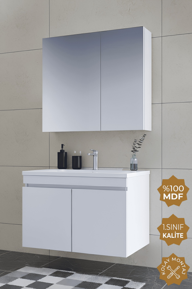 Teta Home Tokyo 80 cm MDF Banyo Dolabı Seti Beyaz