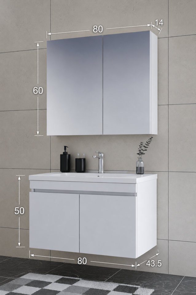 Teta Home Tokyo 80 cm MDF Banyo Dolabı Seti Beyaz