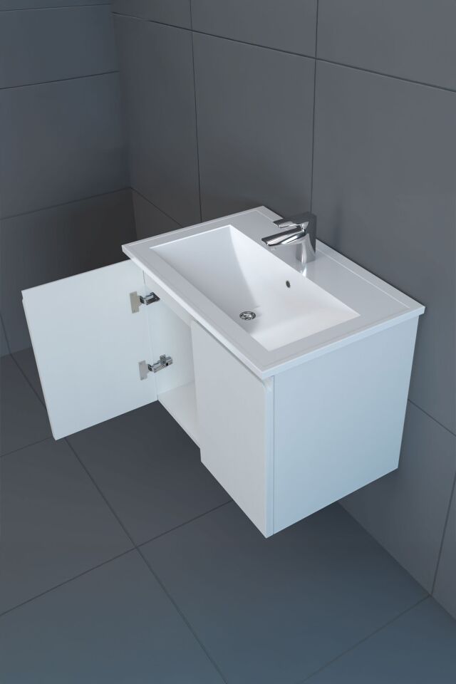 Teta Home Zürih 65 cm MDF Gövde Membran Kapak Banyo Dolabı Seti + Boy Dolabı Beyaz