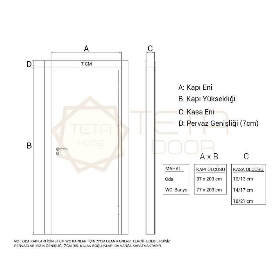 Teta Home Uludağ Amerikan Panel Kapı WC-Banyo - Beyaz - 77x203 - 10/13
