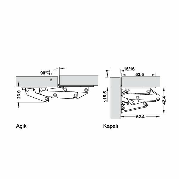 Hafele CH300 Karavan Kalkar Kapak Menteşesi Yavaşlatıcılı