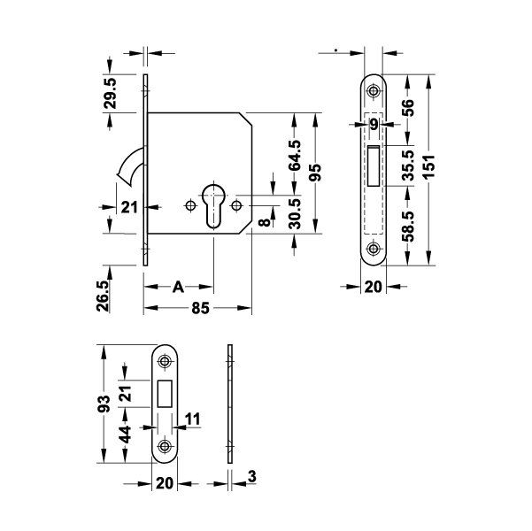 Hafele Kayar Kapı Kilidi Barelli Tip (PC) Mat Paslanmaz Çelik Renk
