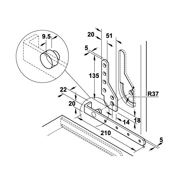 Hafele Pivot menteşe (düşer kapak) 50cm/60kg