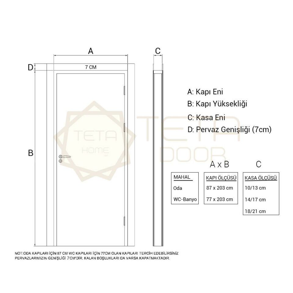 Teta Home Uludağ Amerikan Panel Kapı Oda - Gri - 77x203 - 10/13
