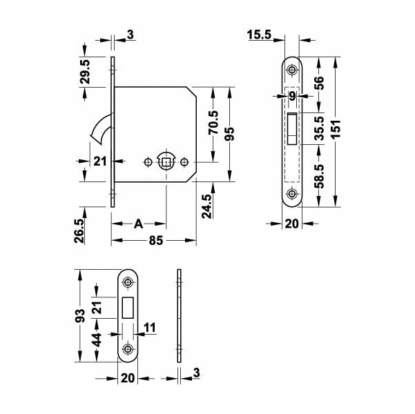 Hafele Kayar Kapı Kilidi Banyo Tipi (WC) Paslanmaz Çelik Renk