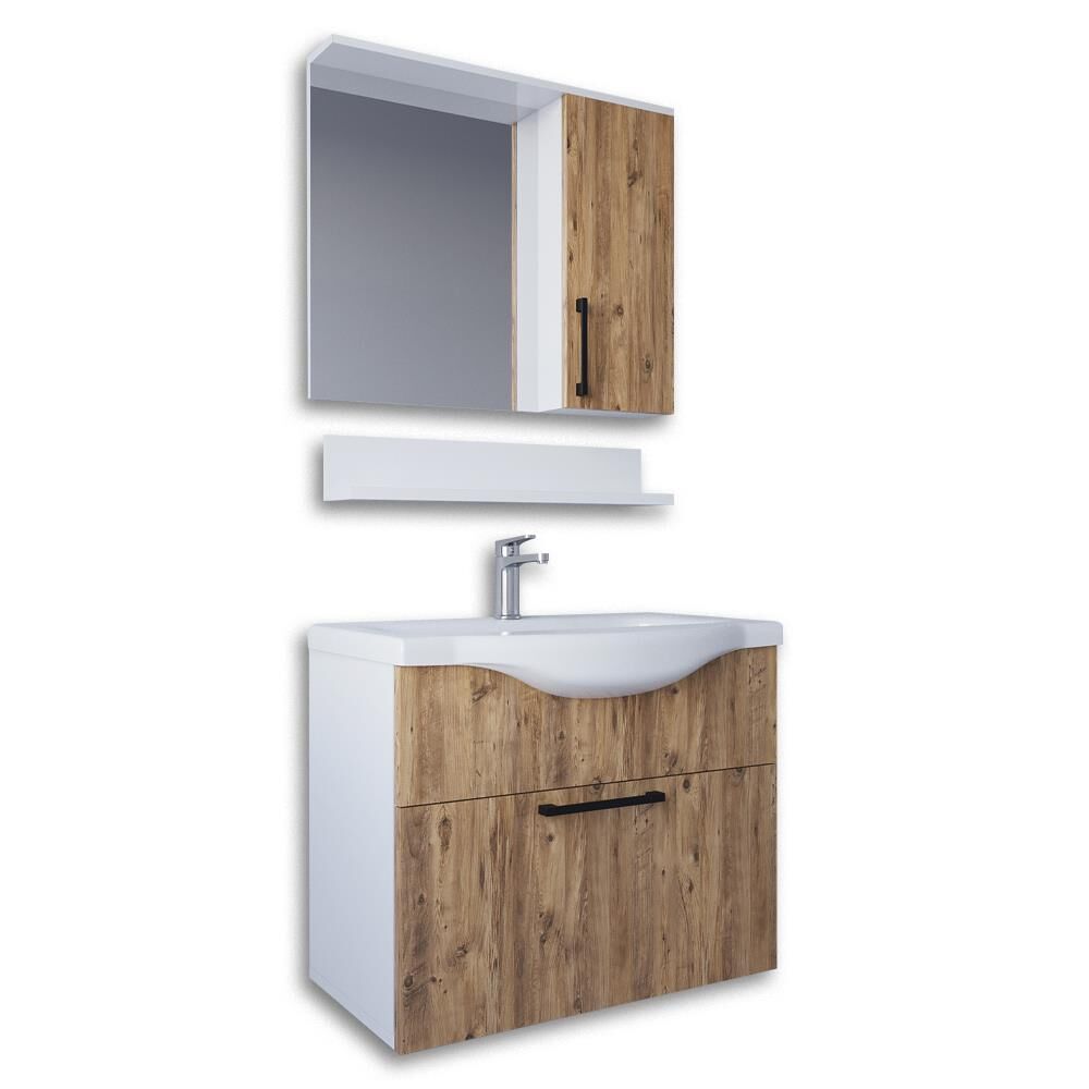 Teta Home Eko 65 cm MDF Banyo Dolabı Seti Beyaz-Atlantik Çam