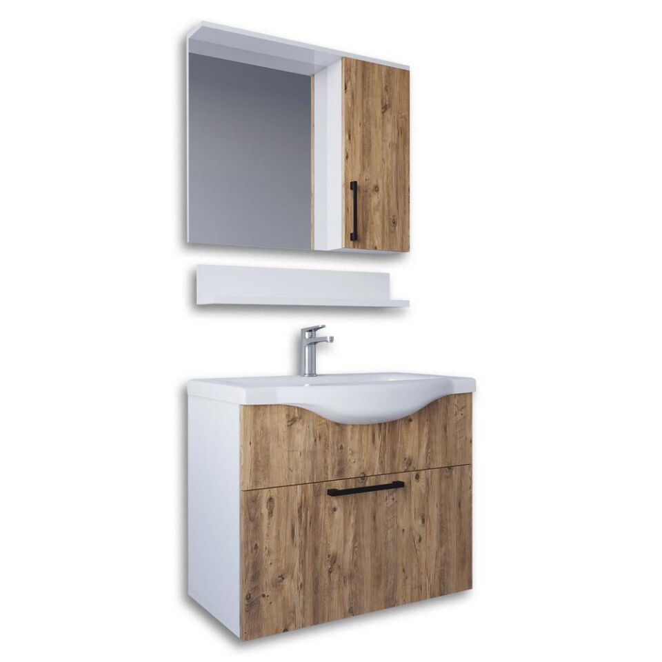 Teta Home Eko 65 cm MDF Banyo Dolabı Seti Beyaz-Atlantik Çam