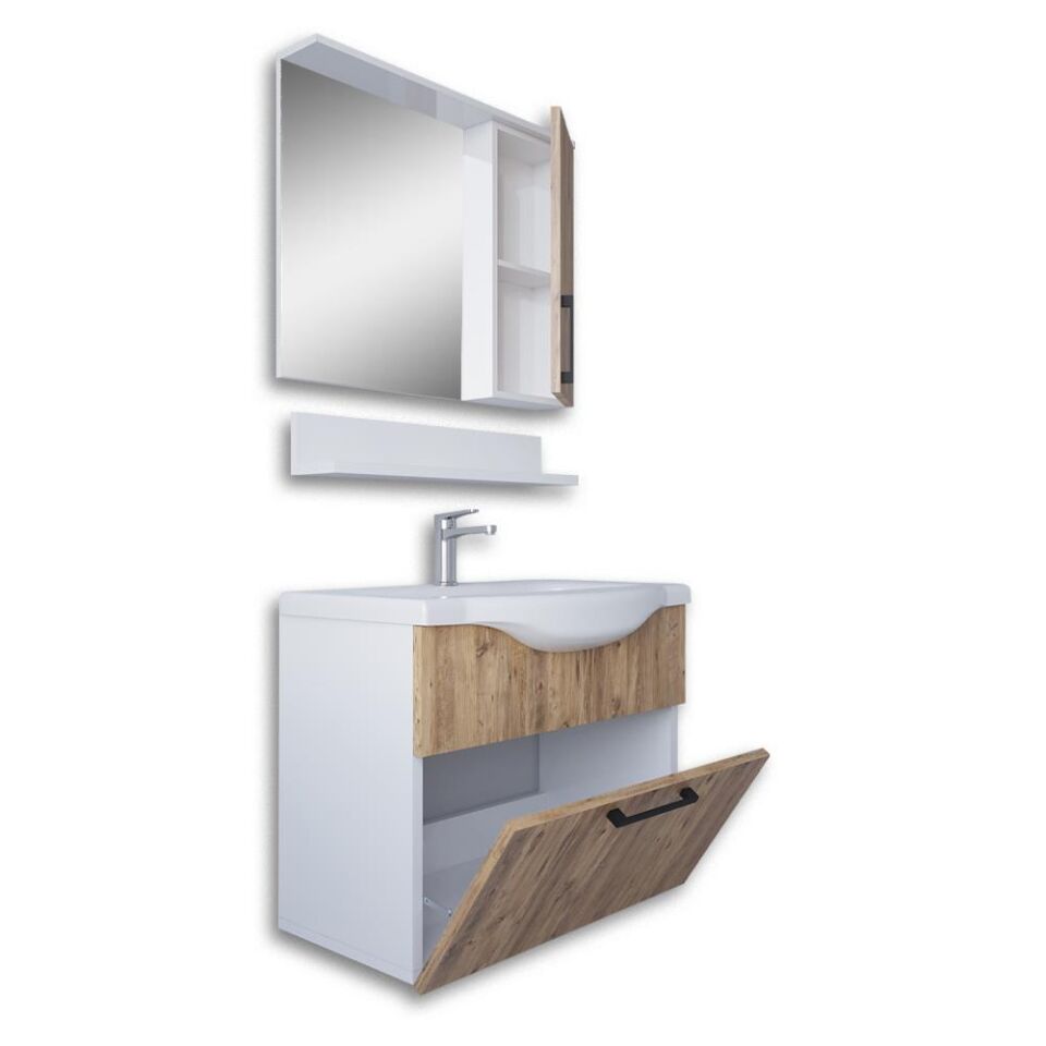 Teta Home Eko 65 cm MDF Banyo Dolabı Seti Beyaz-Atlantik Çam