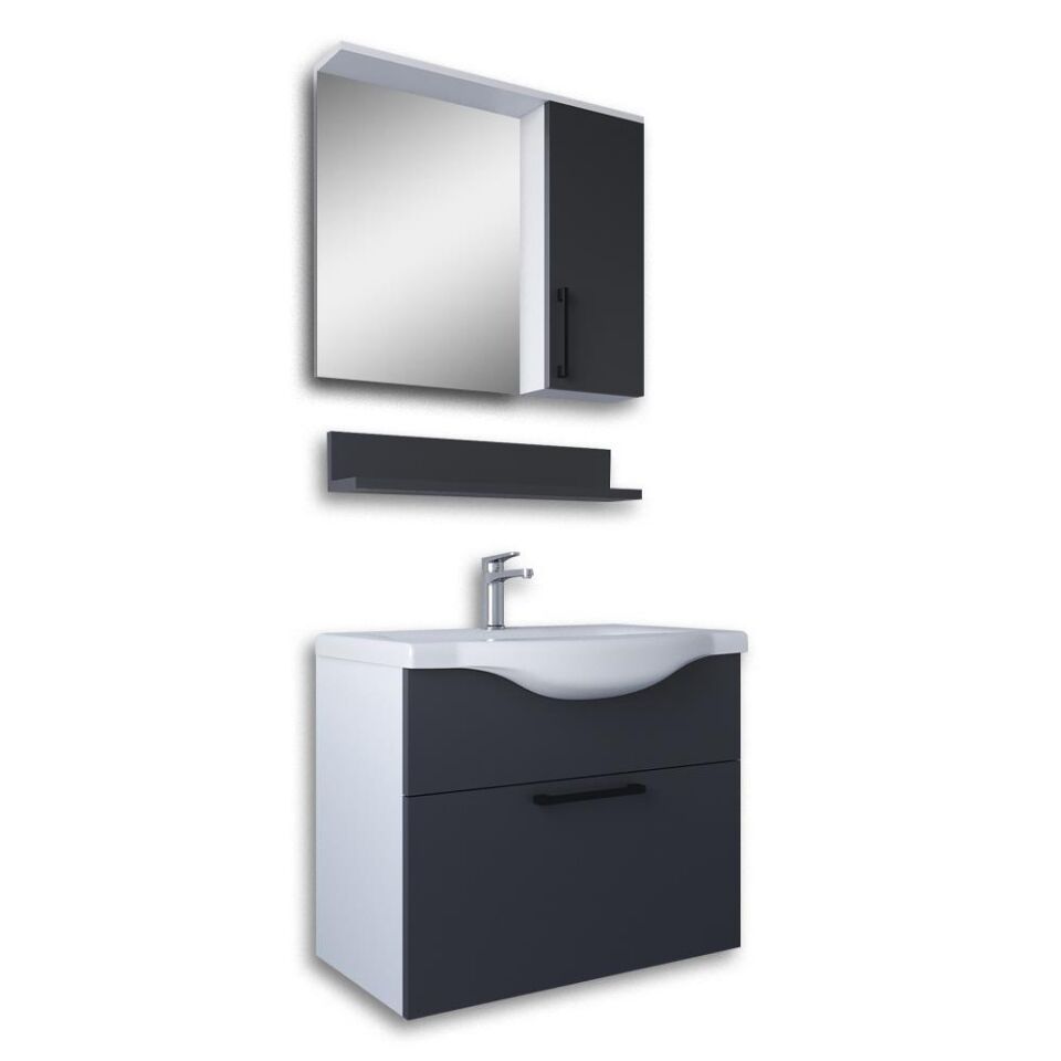 Teta Home Eko 65 cm MDF Banyo Dolabı Seti Beyaz-Antrasit