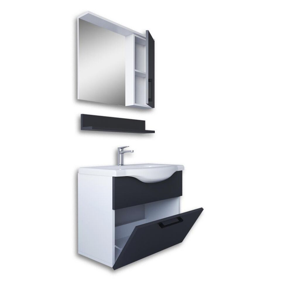 Teta Home Eko 65 cm MDF Banyo Dolabı Seti Beyaz-Antrasit