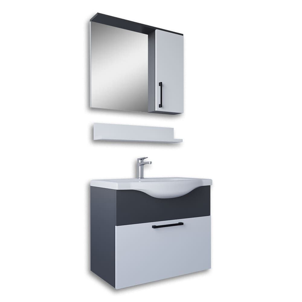 Teta Home Eko 65 cm MDF Banyo Dolabı Seti Antrasit-Beyaz