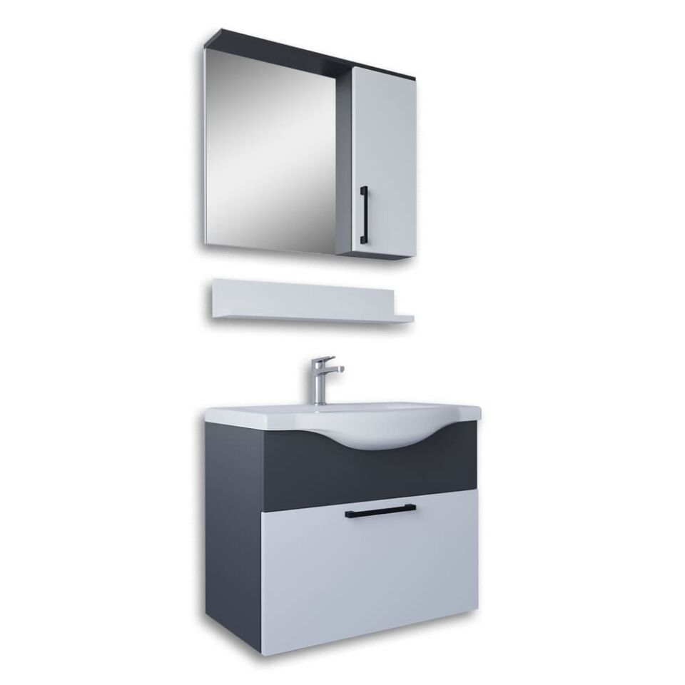 Teta Home Eko 65 cm MDF Banyo Dolabı Seti Antrasit-Beyaz