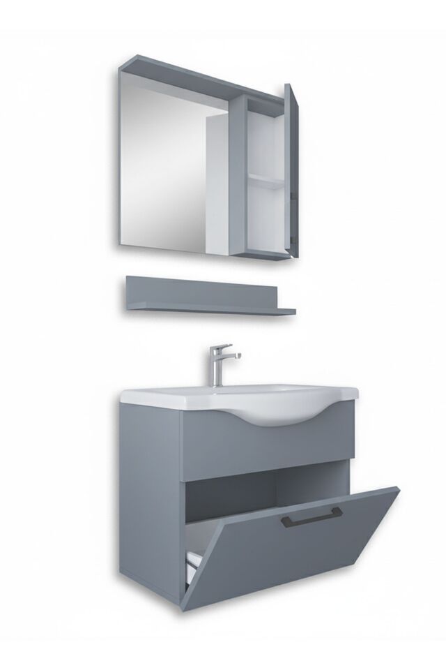 Teta Home Eko 65 cm MDF Banyo Dolabı Seti Sis gri