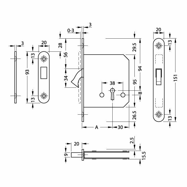 Hafele Kayar Kapı Kilidi Oda Tipi (CB) Mat Paslanmaz Çelik Renk