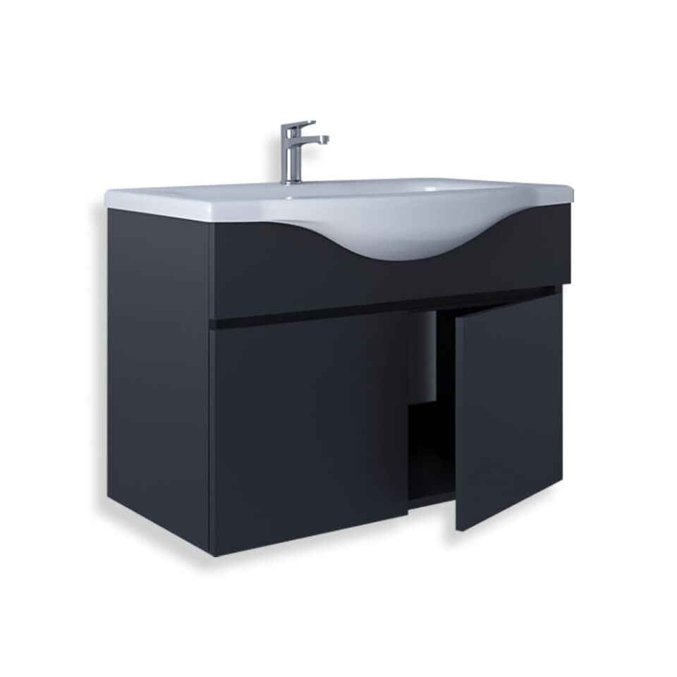 Teta Home Kahire 80 cm MDF Banyo Lavabolu Alt Dolap Antrasit