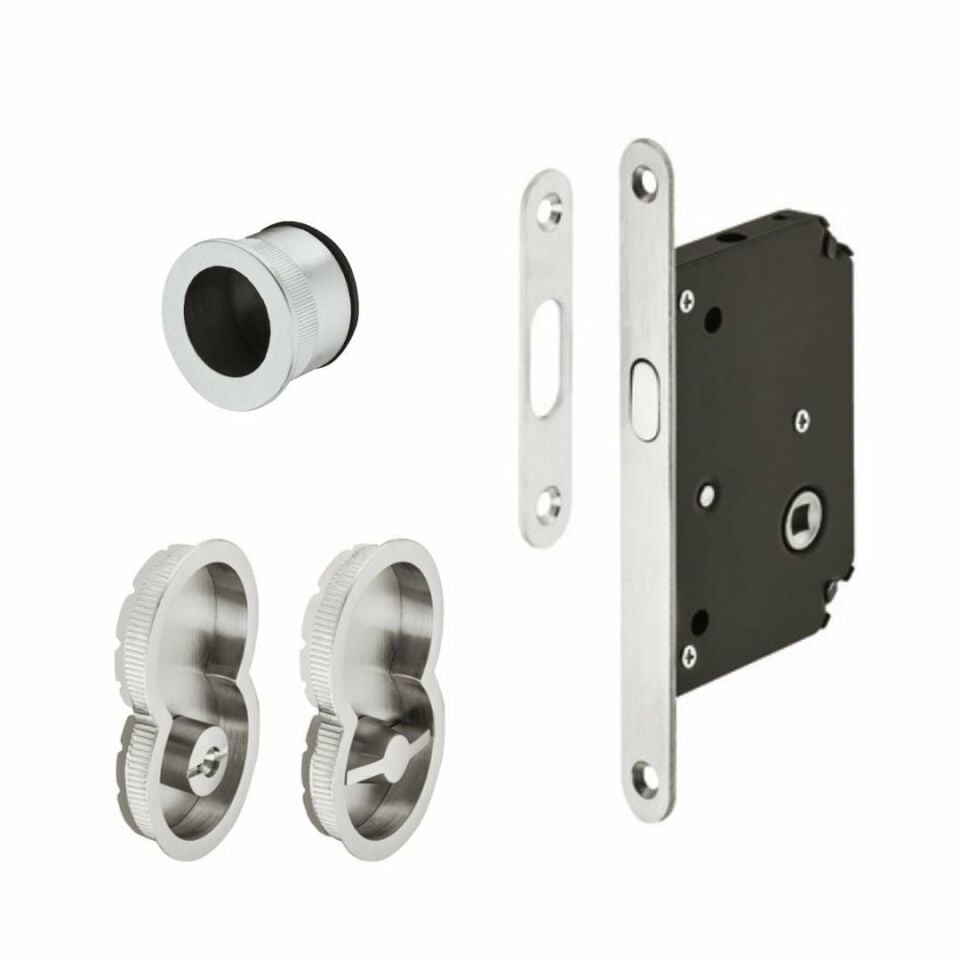 Hafele Otto Kayar Kapı Kilit Set Banyo Tipi (WC) Mat Krom Renk