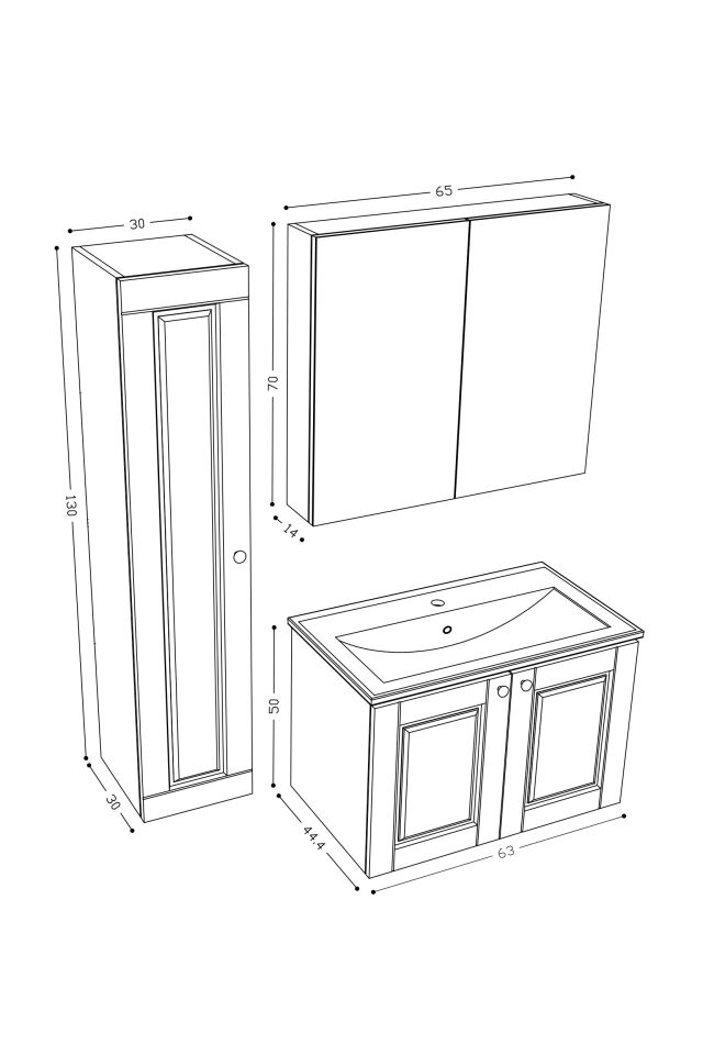 Teta Home Aldera 65 cm MDF Gövde Membran Kapak Banyo Dolabı Seti + Boy Dolabı