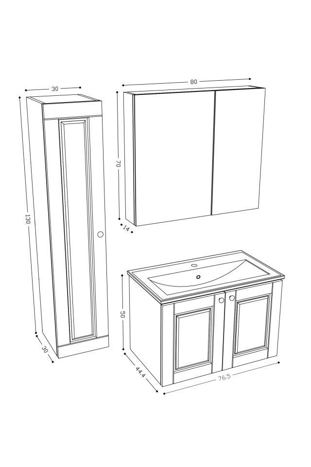 Teta Home Aldera 80 cm MDF Gövde Membran Kapak Banyo Dolabı Seti + Boy Dolabı Beyaz