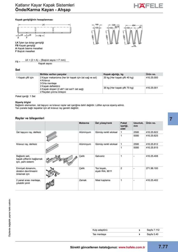 Hafele Ray Dolap Slıdo Fold 40/70 Bağlantı Seti