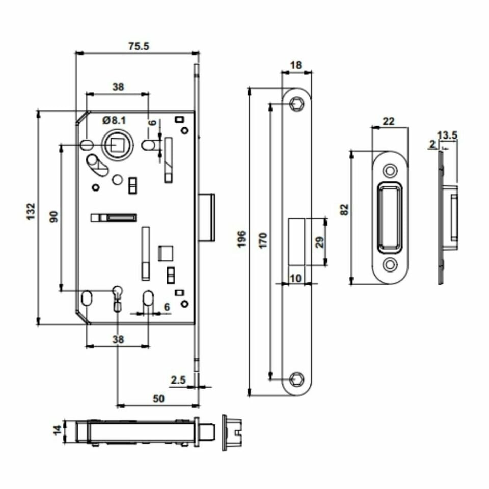 Hafele Manyetik Kilit Oda Tipi (CB) 50/18mm Parlak Altın