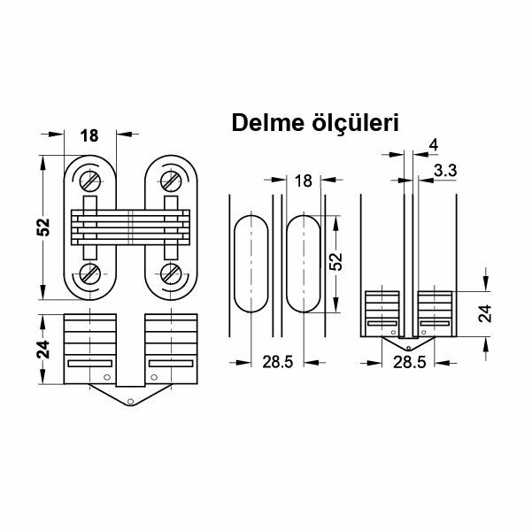 Hafele Gizli Menteşe Beyaz/Galvaniz 18x52mm