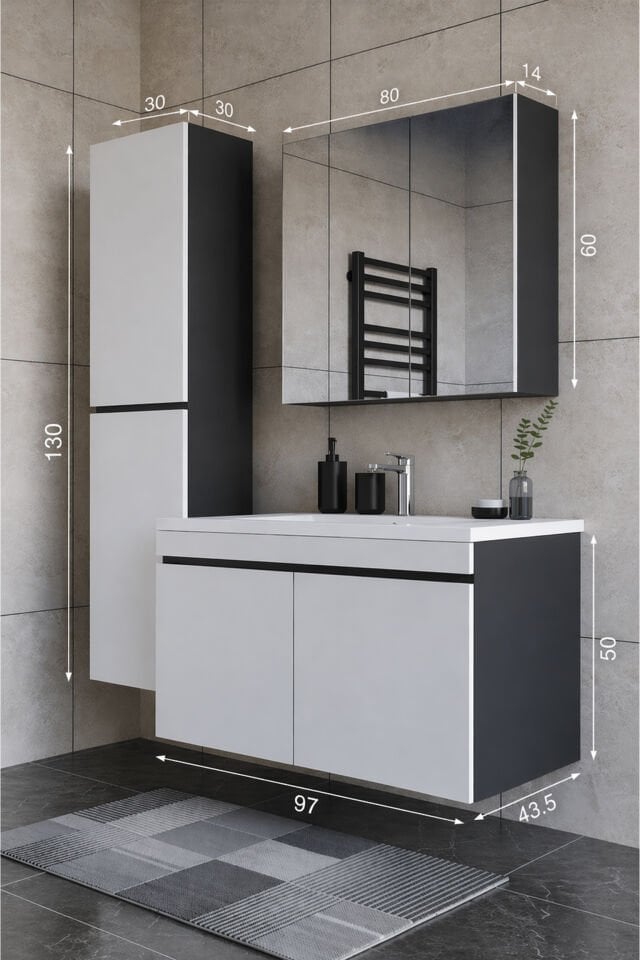 Teta Home Tokyo 100 cm MDF Banyo Dolabı Seti + Boy Dolabı