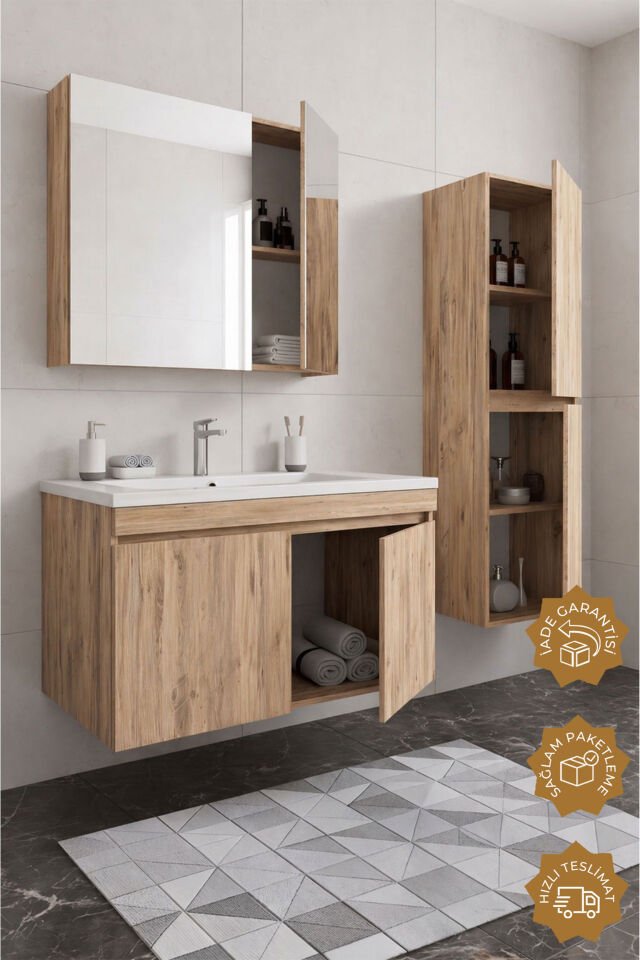 Teta Home Tokyo 100 cm MDF Banyo Dolabı Seti + Boy Dolabı Atlantik Çam