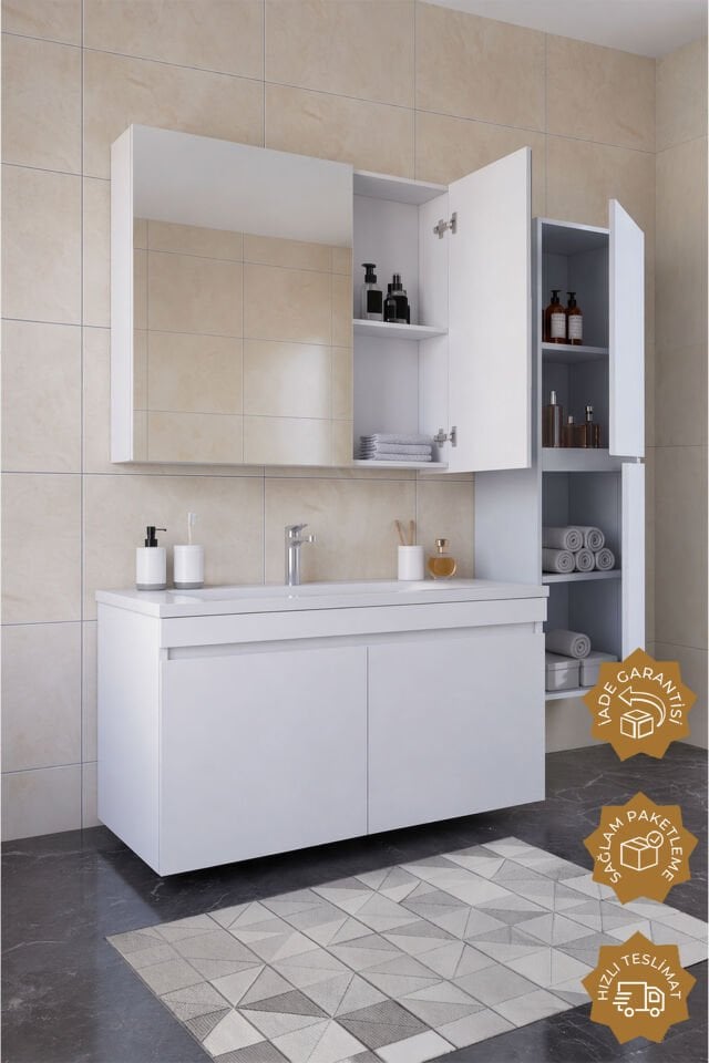 Teta Home Tokyo 100 cm MDF Banyo Dolabı Seti + Boy Dolabı Beyaz