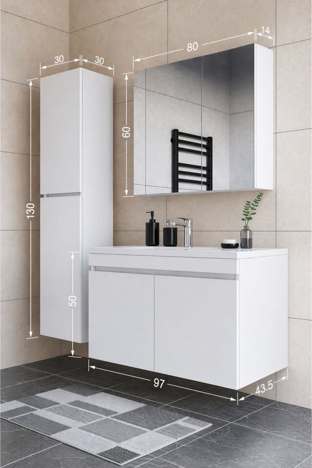 Teta Home Tokyo 100 cm MDF Banyo Dolabı Seti + Boy Dolabı Beyaz
