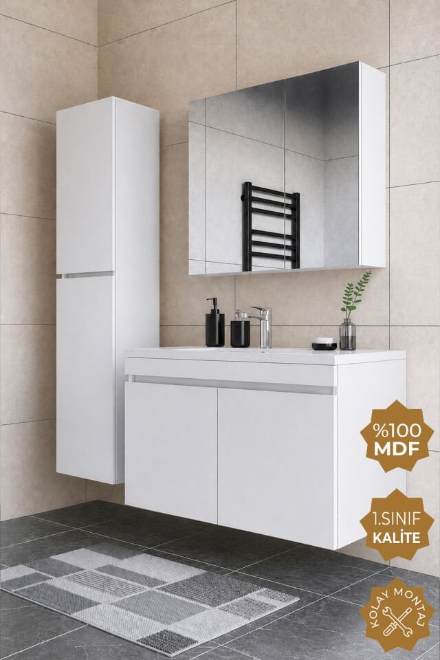 Teta Home Tokyo 100 cm MDF Banyo Dolabı Seti + Boy Dolabı Beyaz