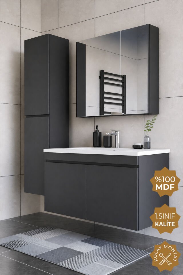 Teta Home Tokyo 100 cm MDF Banyo Dolabı Seti + Boy Dolabı Antrasit