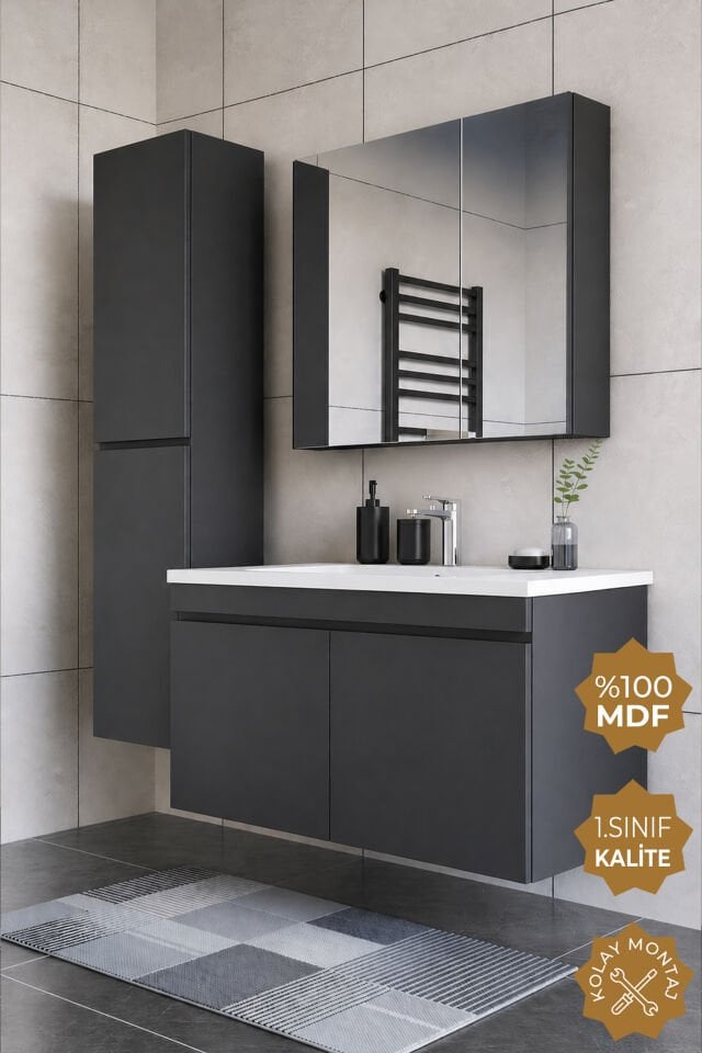 Teta Home Tokyo 100 cm MDF Banyo Dolabı Seti + Boy Dolabı Antrasit