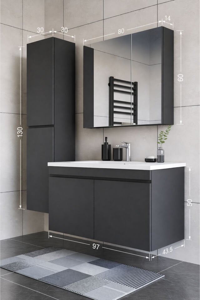 Teta Home Tokyo 100 cm MDF Banyo Dolabı Seti + Boy Dolabı Antrasit