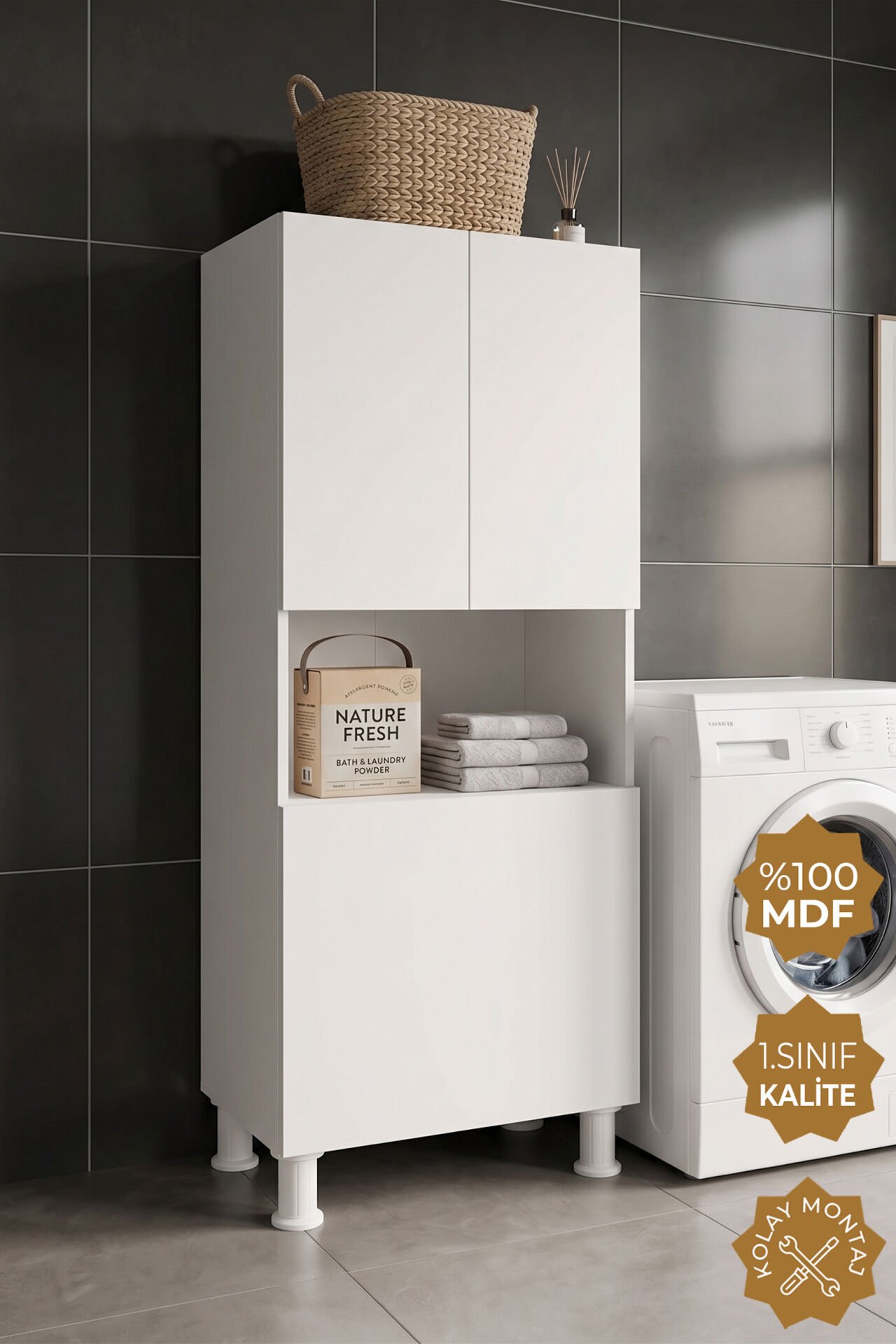 Teta Home Kirli Çamaşır Sepetli Banyo Kiler Çok Amaçlı Dolap