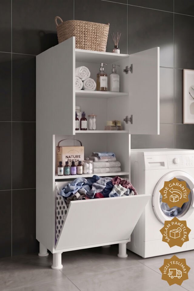 Teta Home Kirli Çamaşır Sepetli Banyo Kiler Çok Amaçlı Dolap